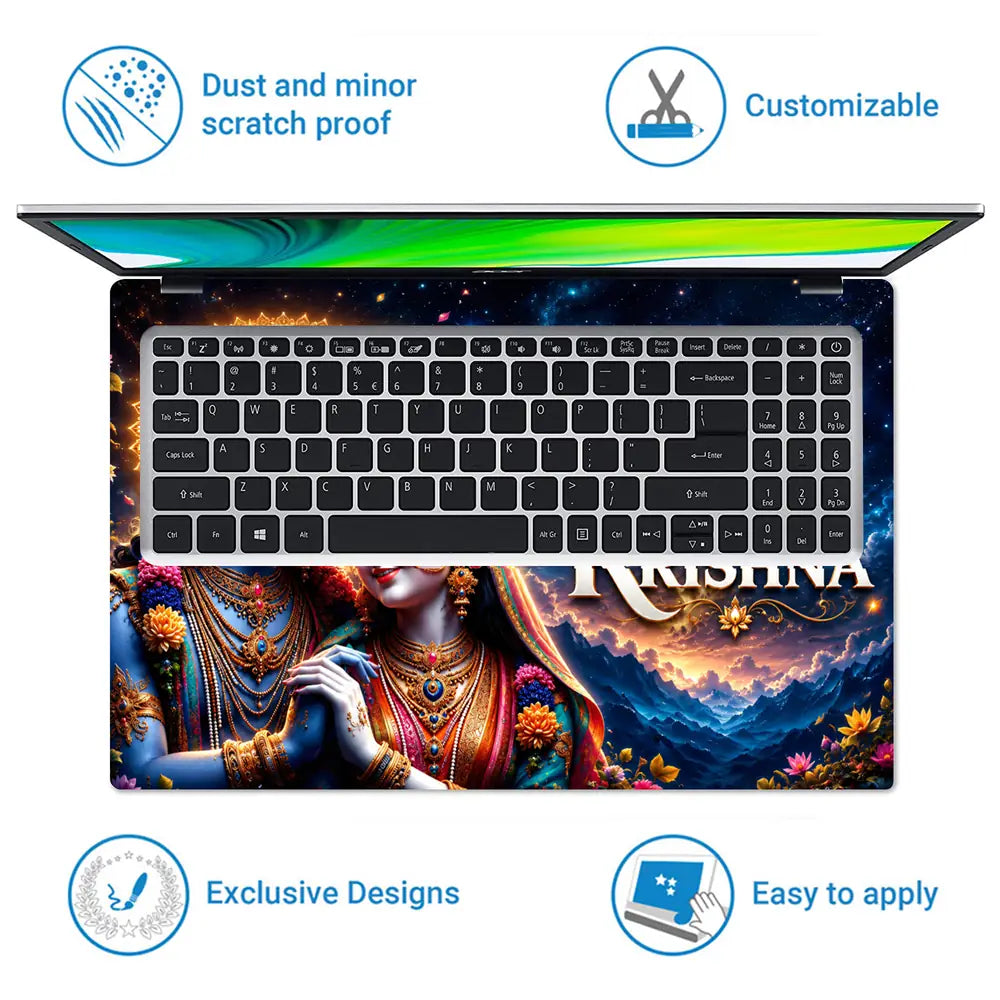 Spiritual Hindu Radha Krishna Hare Laptop Skin - View 5