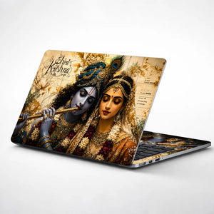 Spiritual Hindu Radha Krishna Vintage Floral Laptop Skin - View 1