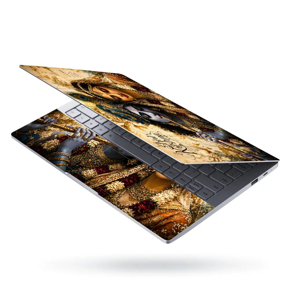 Spiritual Hindu Radha Krishna Vintage Floral Laptop Skin - View 3