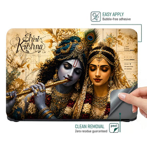 Spiritual Hindu Radha Krishna Vintage Floral Laptop Skin - View 4