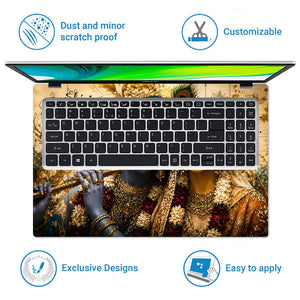 Spiritual Hindu Radha Krishna Vintage Floral Laptop Skin - View 5