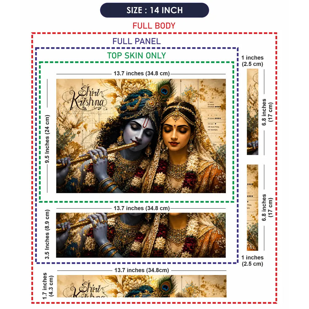 Spiritual Hindu Radha Krishna Vintage Floral Laptop Skin - View 7