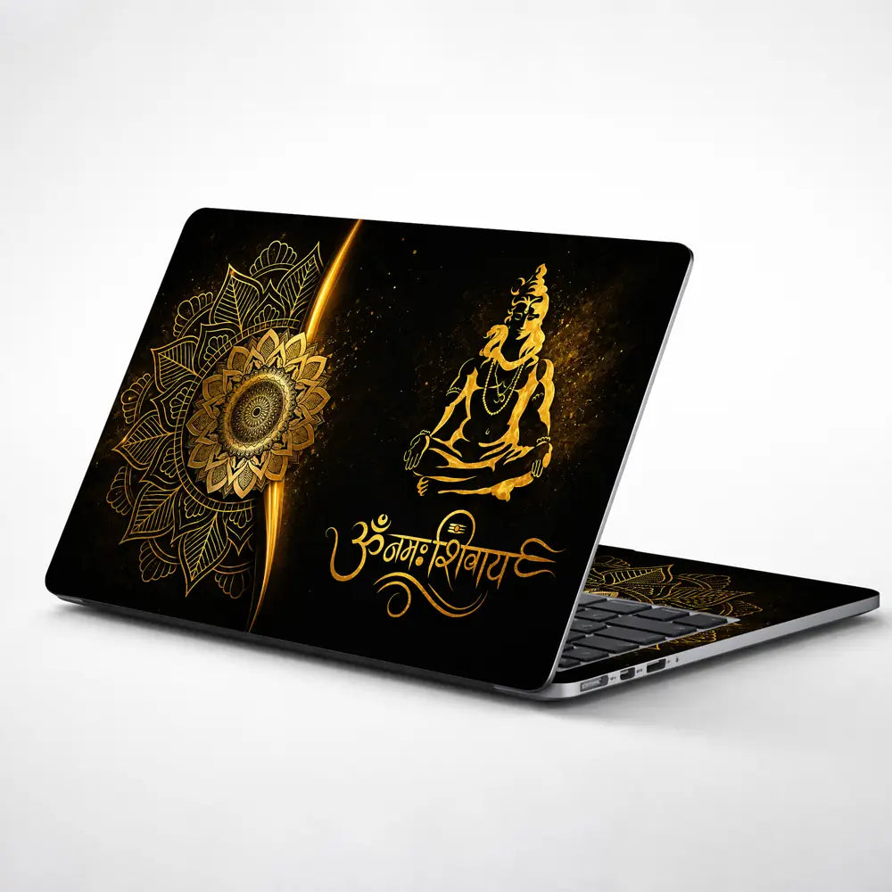 Spiritual Hindu Shiva Om Namah Mandala Gold Laptop Skin - View 1