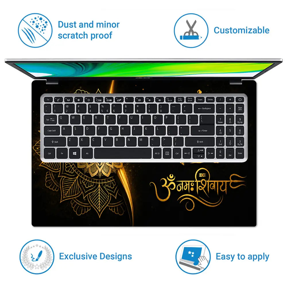 Spiritual Hindu Shiva Om Namah Mandala Gold Laptop Skin - View 5
