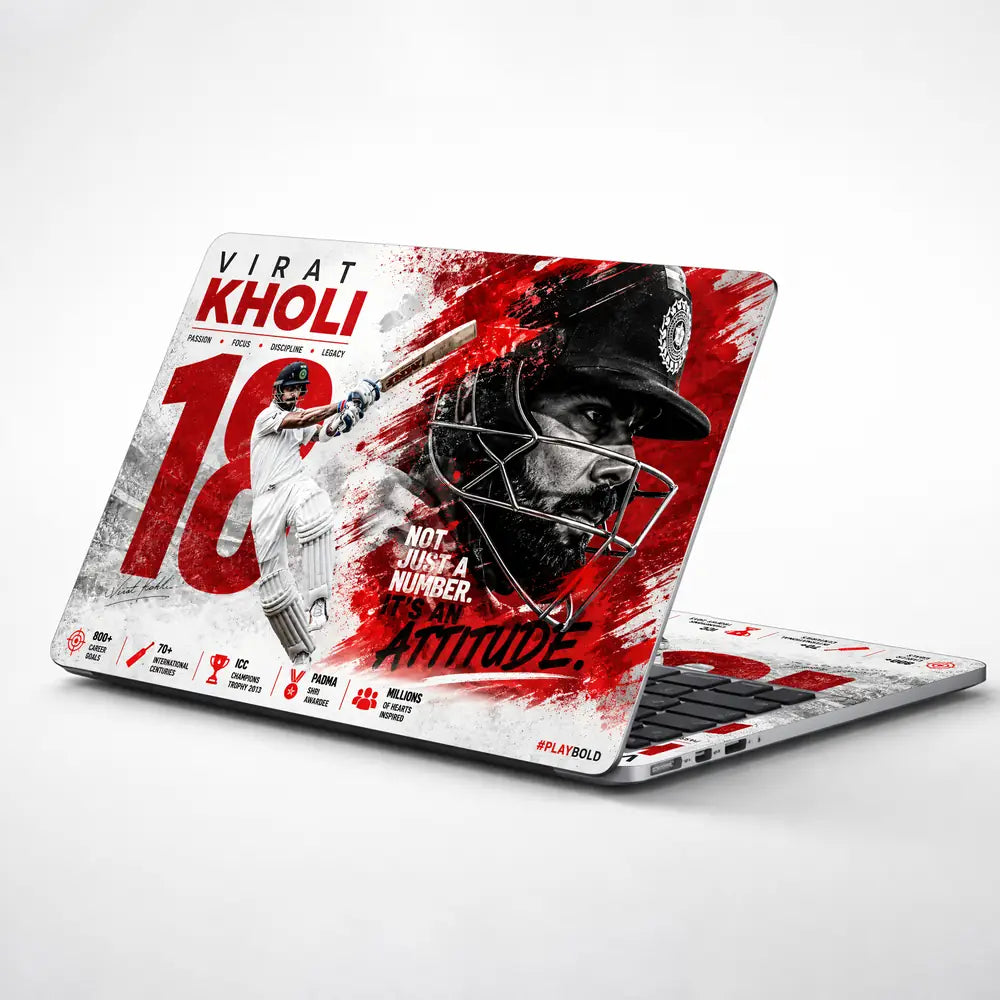 Sports Cricket Kohli Attitude Red Laptop Skin - View 1