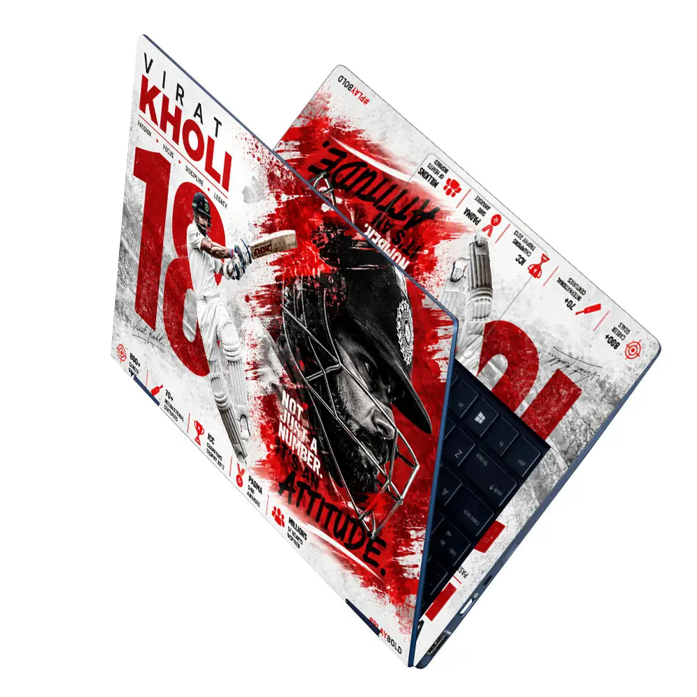 Sports Cricket Kohli Attitude Red Laptop Skin - View 2