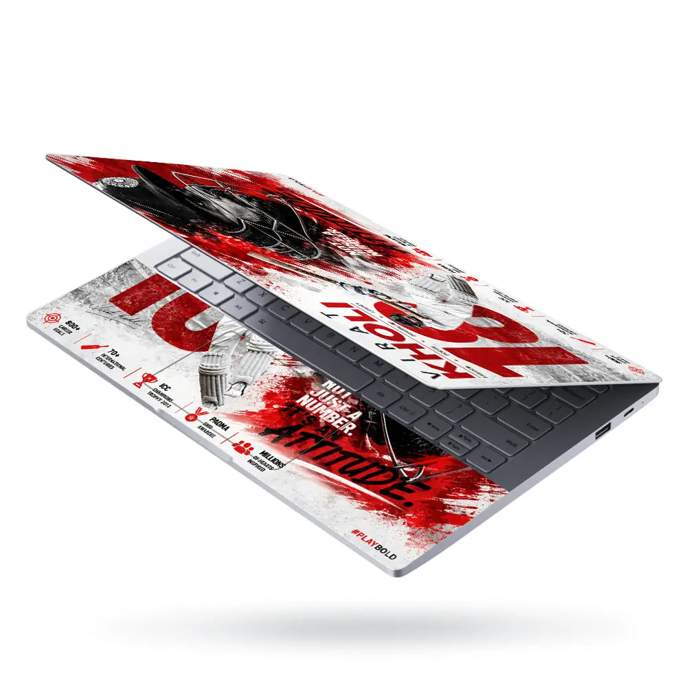 Sports Cricket Kohli Attitude Red Laptop Skin - View 3