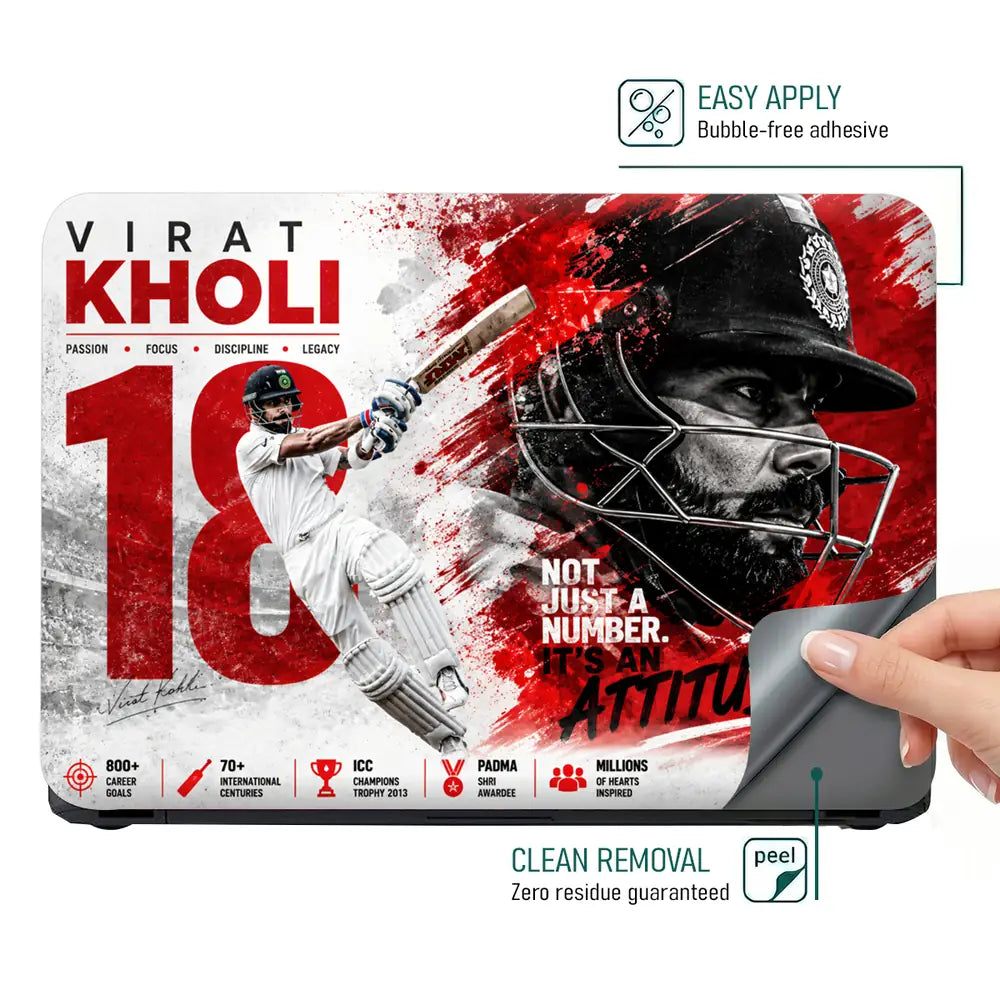 Sports Cricket Kohli Attitude Red Laptop Skin - View 4