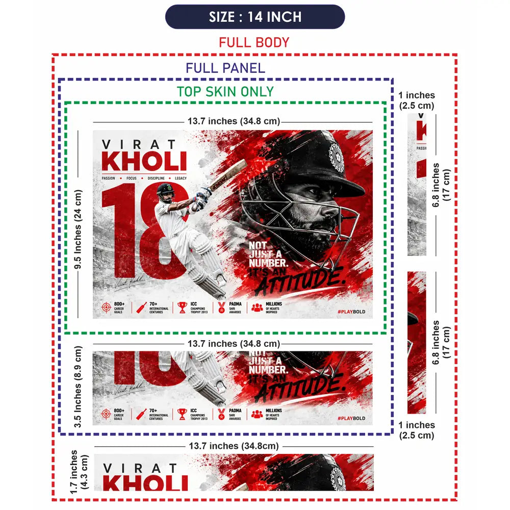 Sports Cricket Kohli Attitude Red Laptop Skin - View 7