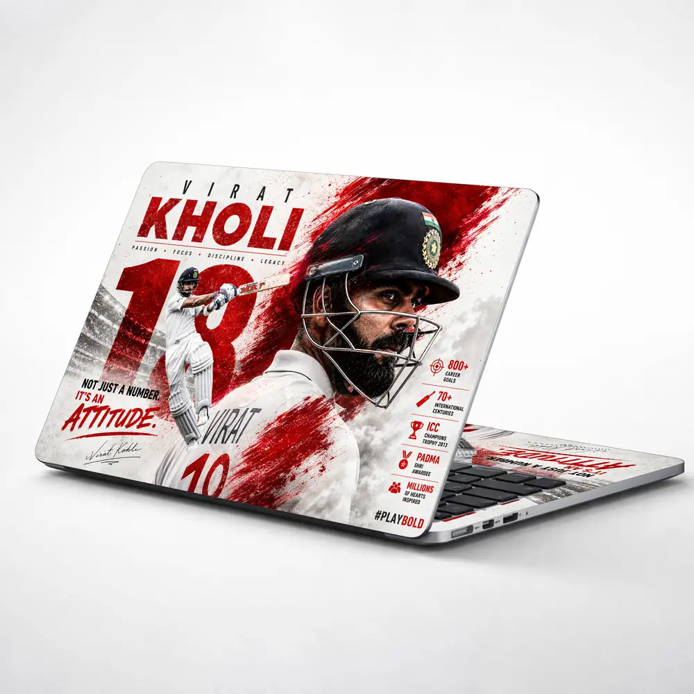 Sports Cricket Kohli Attitude Test Laptop Skin - View 1