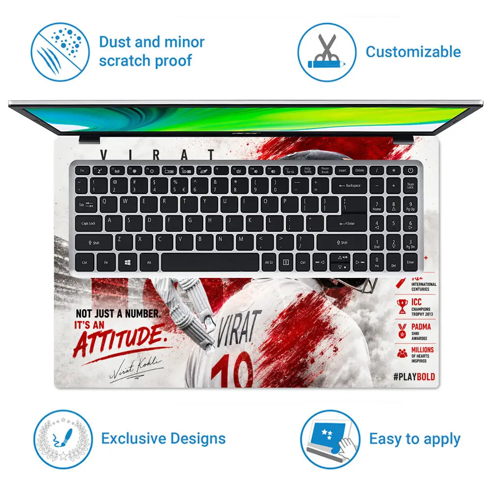 Sports Cricket Kohli Attitude Test Laptop Skin - View 5