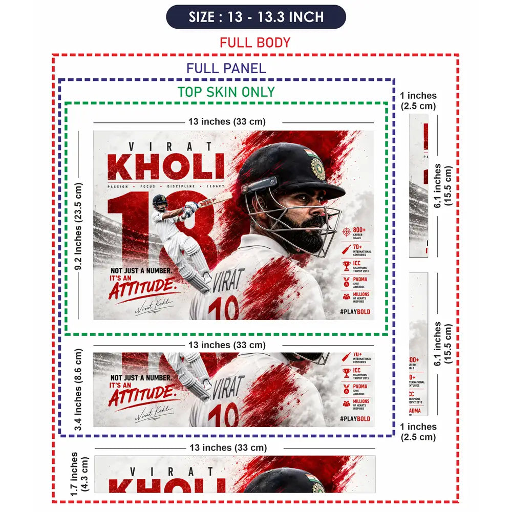 Sports Cricket Kohli Attitude Test Laptop Skin - View 6
