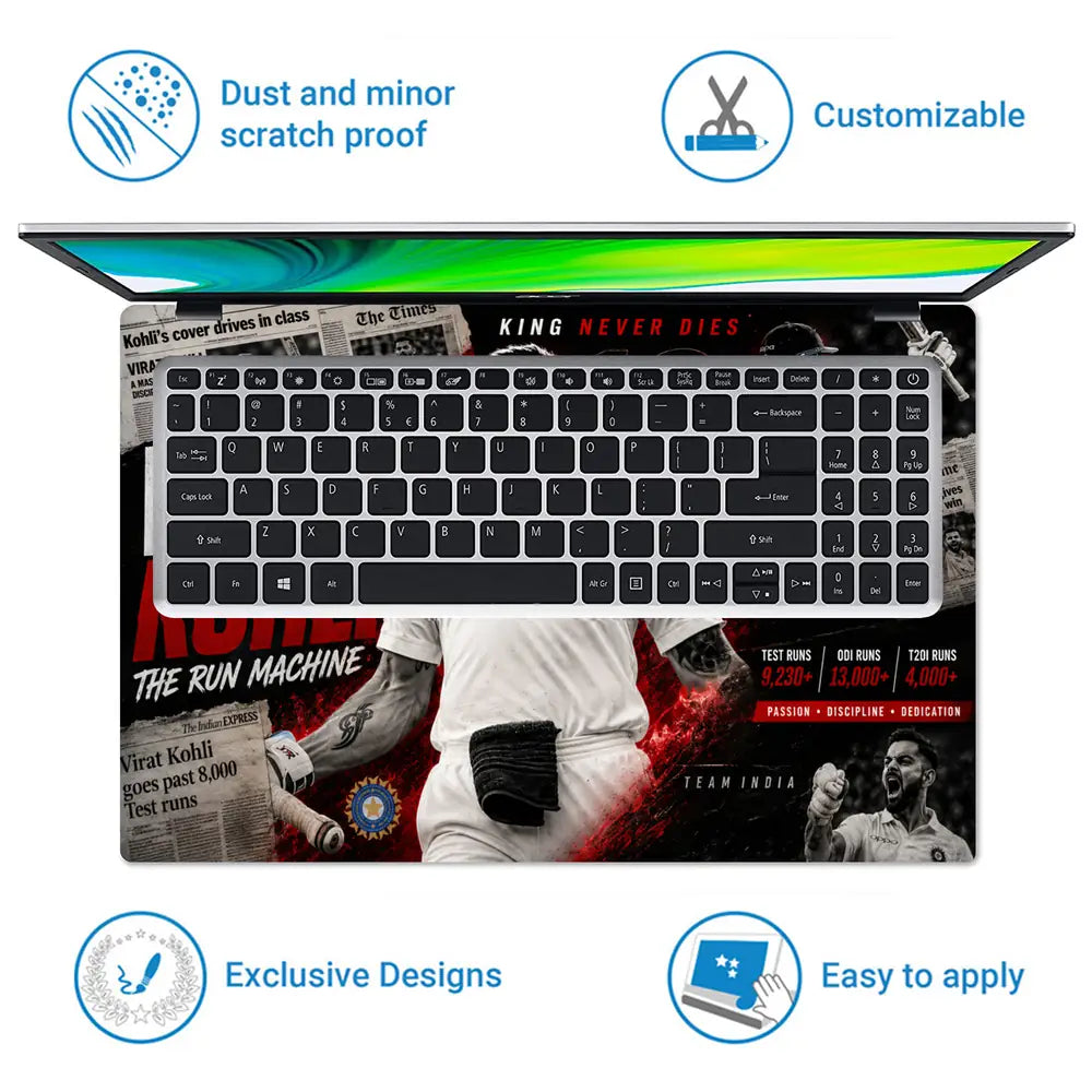 Sports Cricket Kohli King Never Dies Laptop Skin - View 5