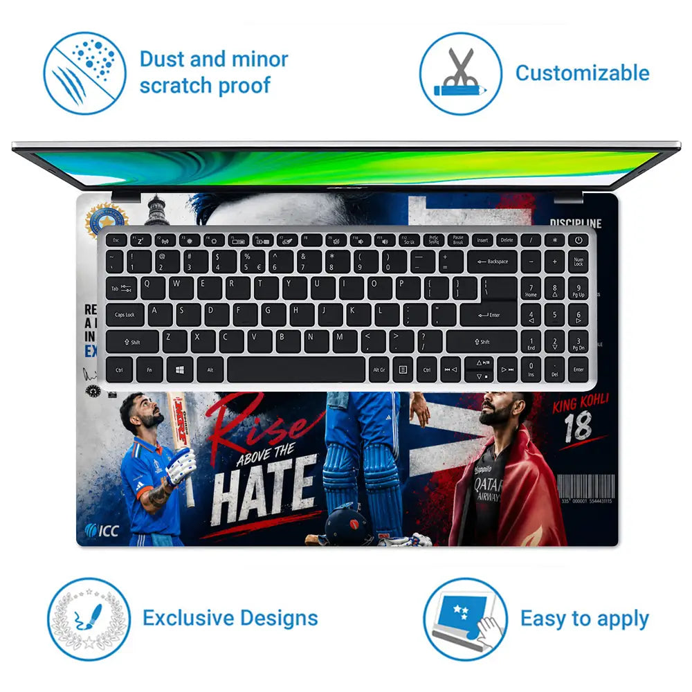 Sports Cricket Kohli Rise Above Hate Laptop Skin - View 5