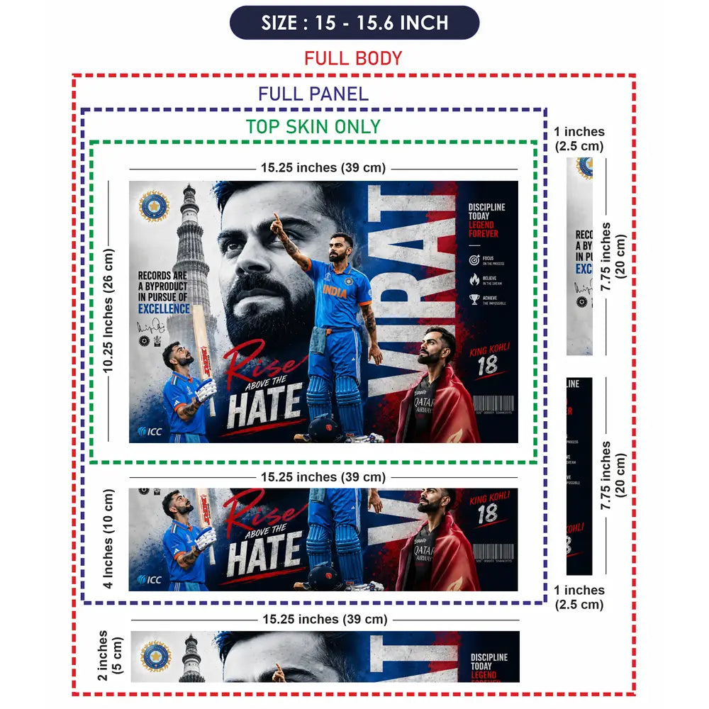 Sports Cricket Kohli Rise Above Hate Laptop Skin - View 8