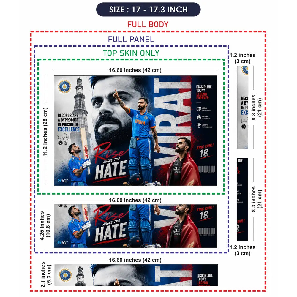 Sports Cricket Kohli Rise Above Hate Laptop Skin - View 9