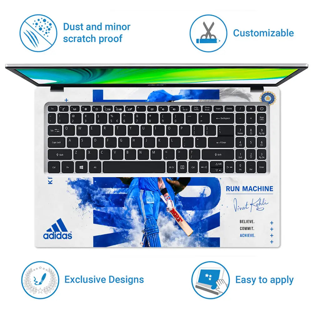 Sports Cricket Kohli Run Machine Back Laptop Skin - View 5