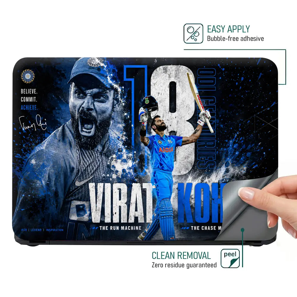 Sports Cricket Kohli Run Machine Blue Laptop Skin - View 4
