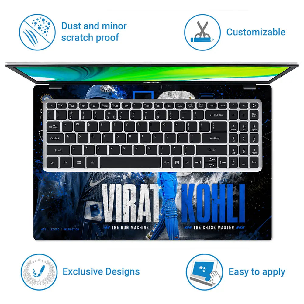 Sports Cricket Kohli Run Machine Blue Laptop Skin - View 5