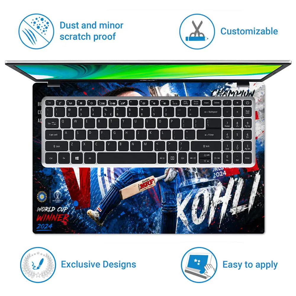 Sports Cricket Kohli World Cup 2024 Laptop Skin - View 5
