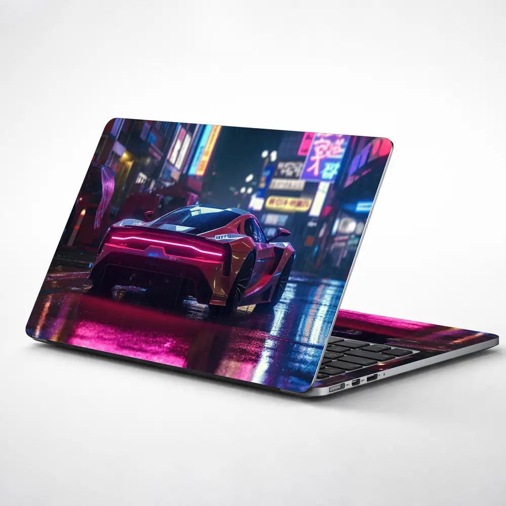 Sports Supercar in Night the City Laptop Skin - View 1