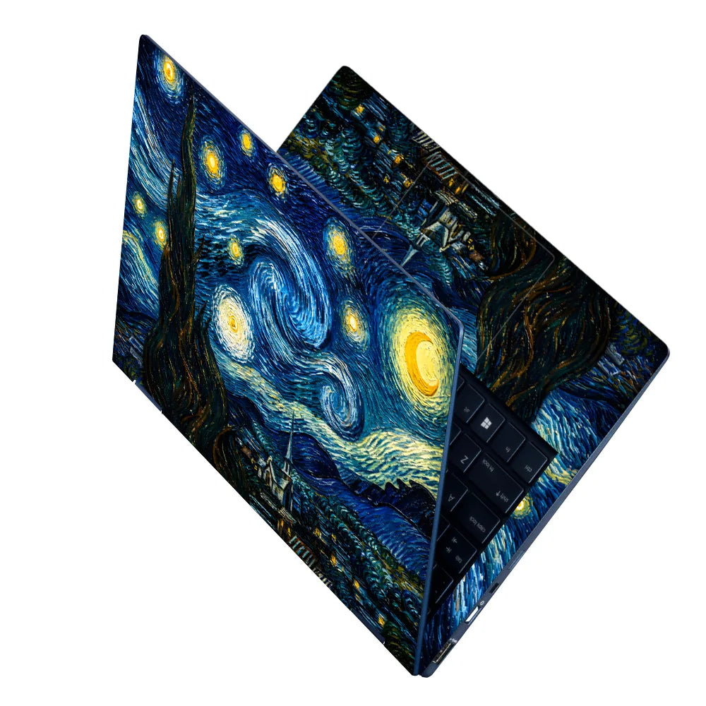 Starry Night Van Gogh Village Laptop Skin - View 2