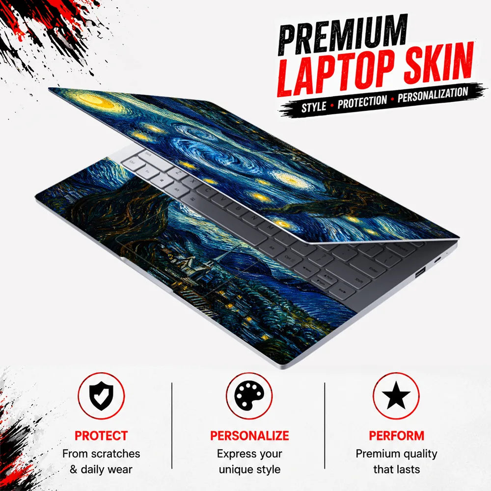 Starry Night Van Gogh Village Laptop Skin - View 3