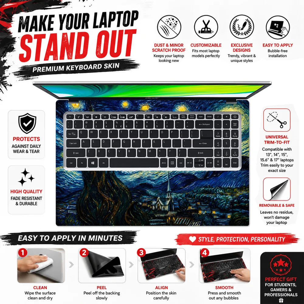 Starry Night Van Gogh Village Laptop Skin - View 5