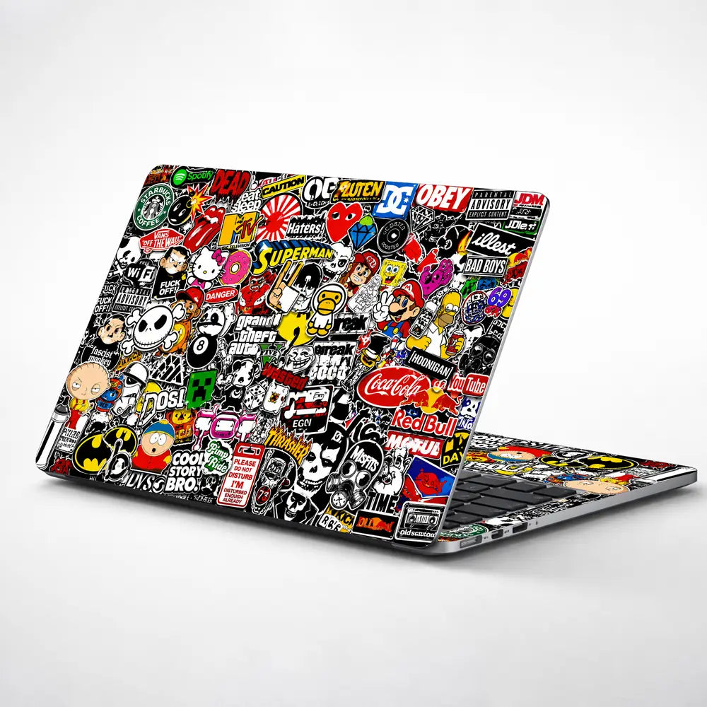 Sticker Bomb Pop Culture Collage Laptop Skin - View 1