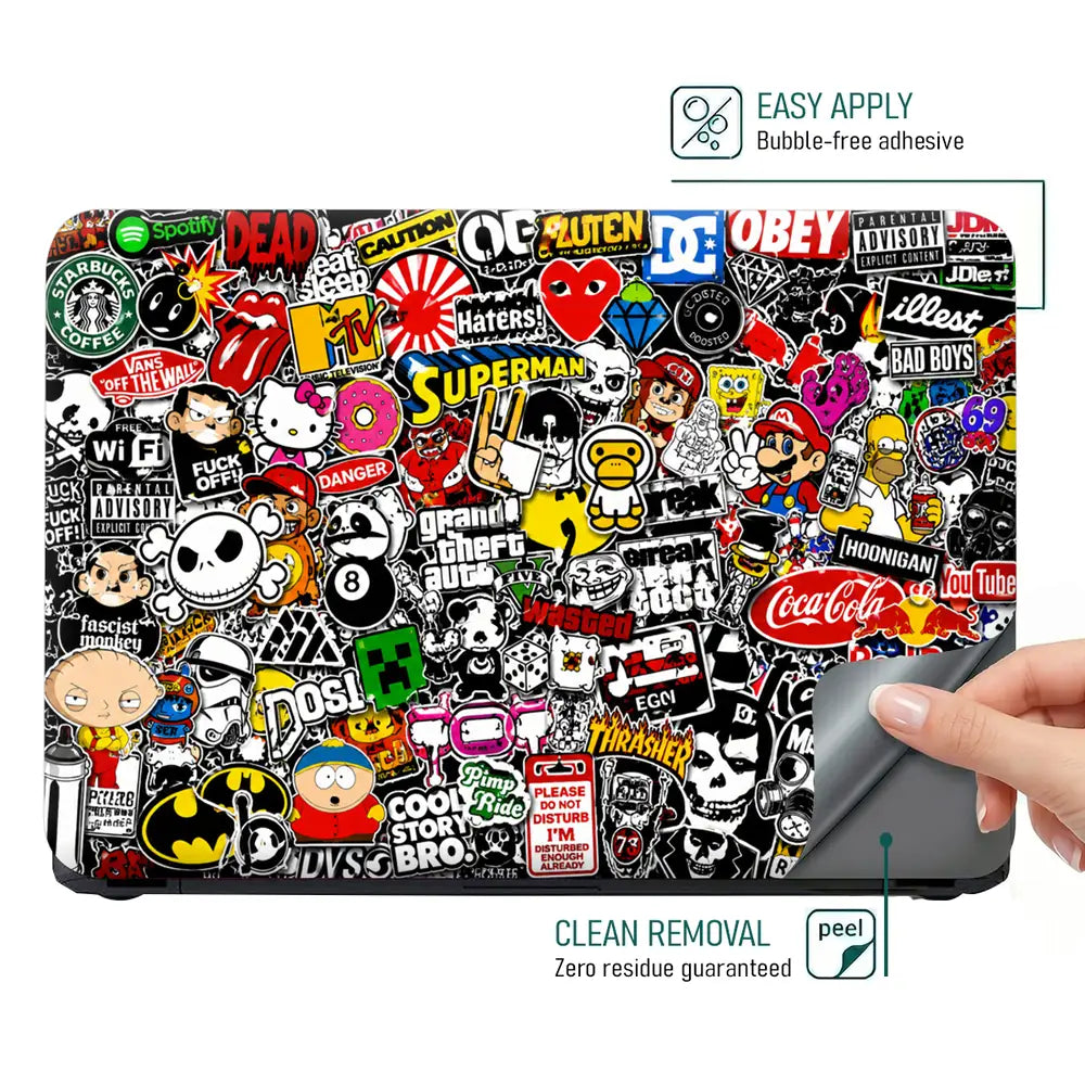 Sticker Bomb Pop Culture Collage Laptop Skin - View 4