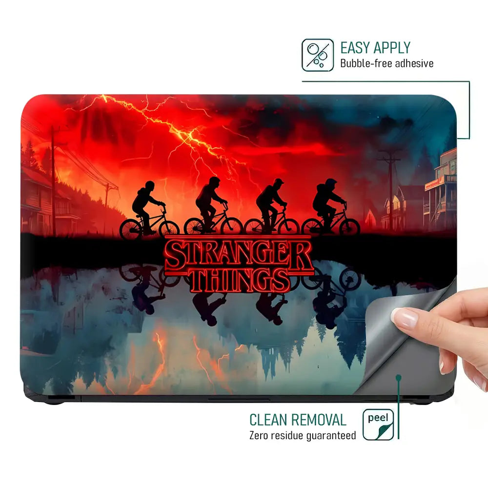 Stranger Things Bicycle Adventure Dark Mood Laptop Skin - View 4