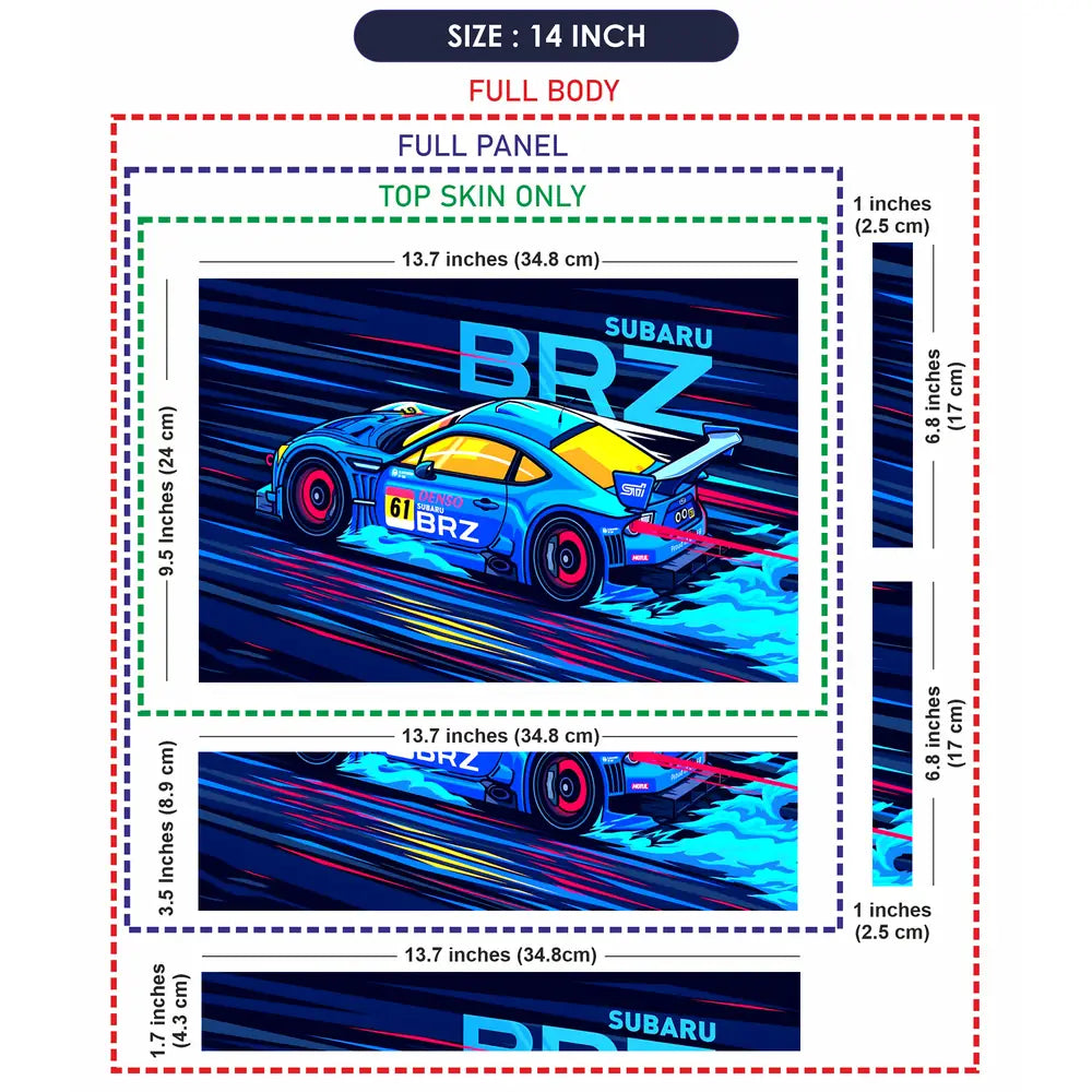 Subaru BRZ Blue Racing Laptop Skin - View 7