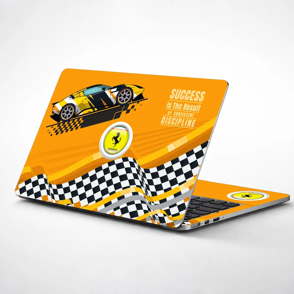 Success is the Result of Consistent Discipline Yellow Race Car Laptop Skin - View 1