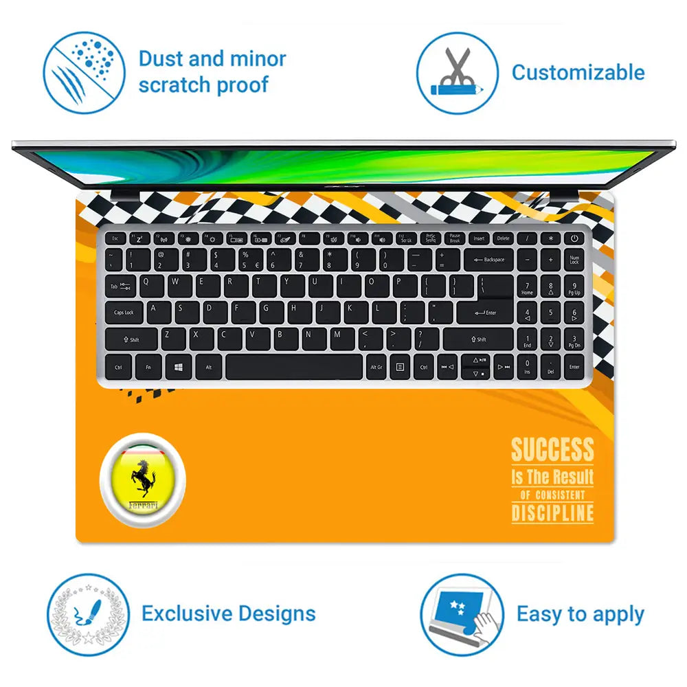 Success is the Result of Consistent Discipline Yellow Race Car Laptop Skin - View 5