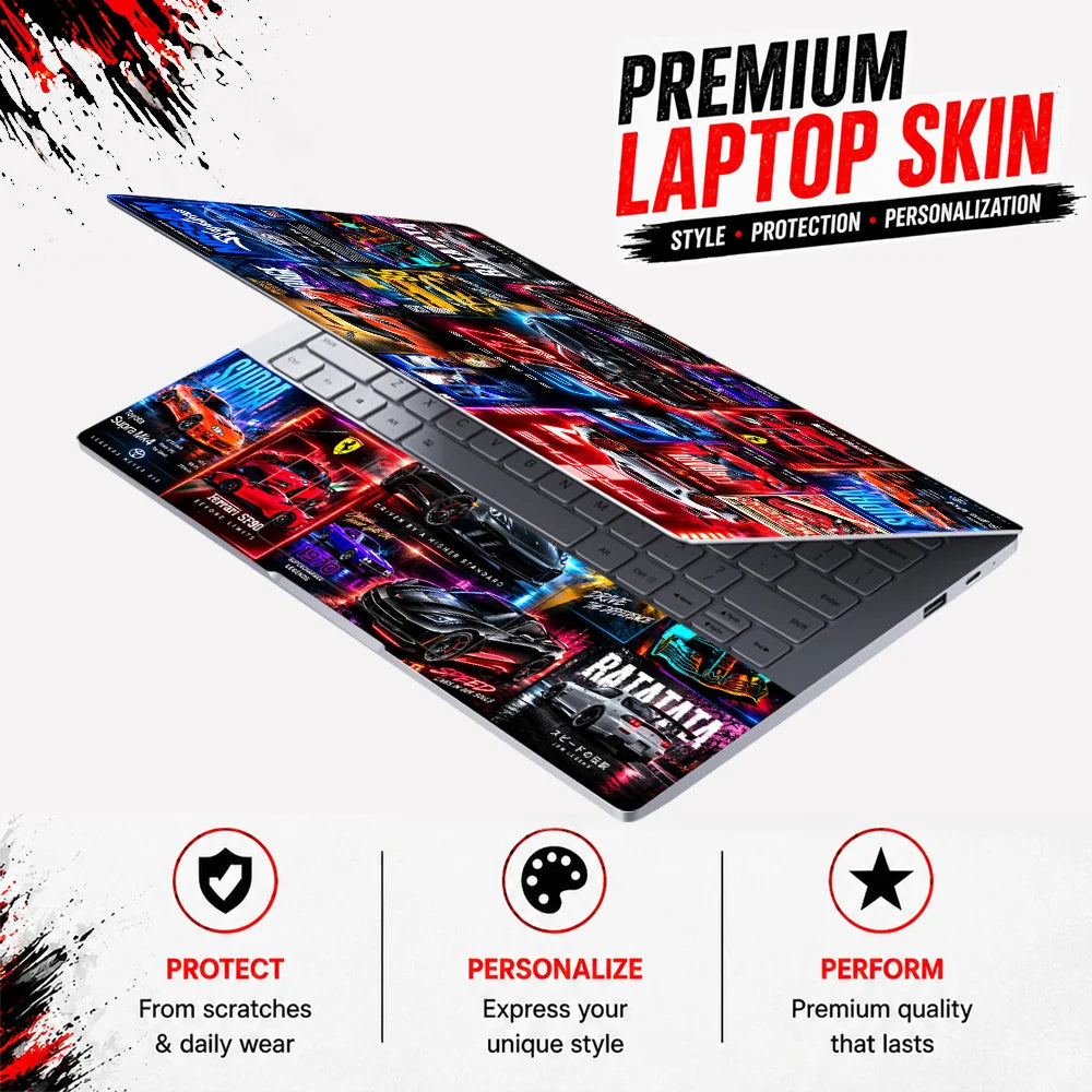 Supercar Neon Poster Collage Laptop Skin - View 3
