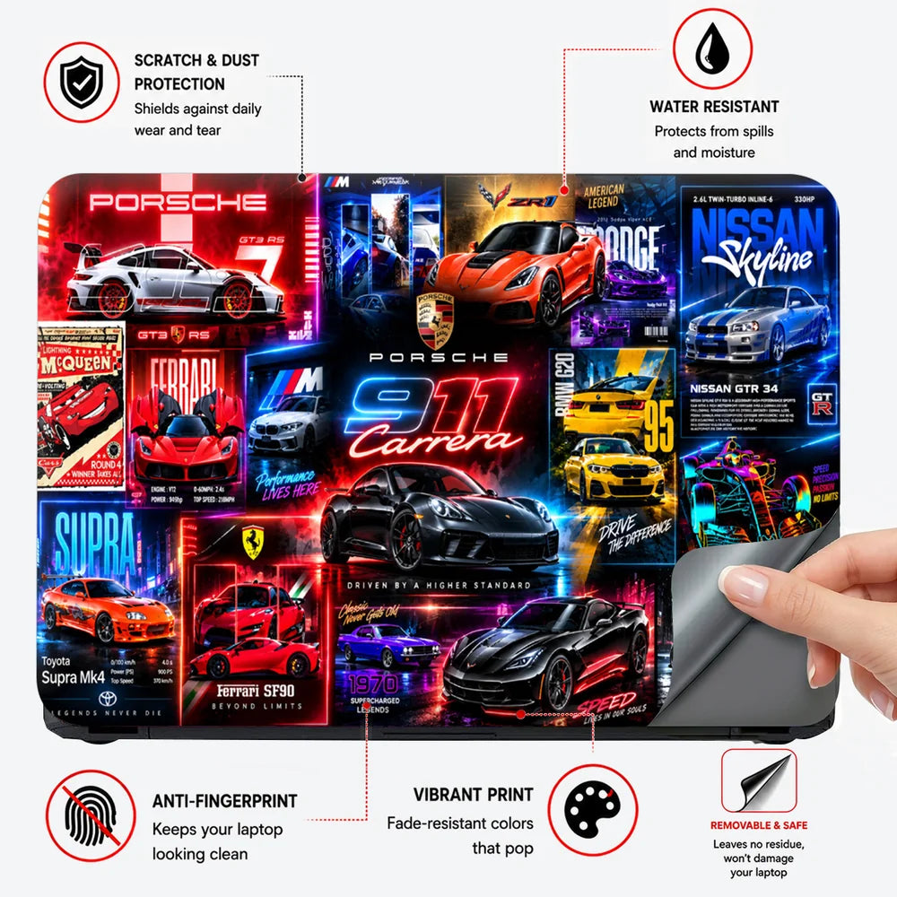Supercar Neon Poster Collage Laptop Skin - View 4