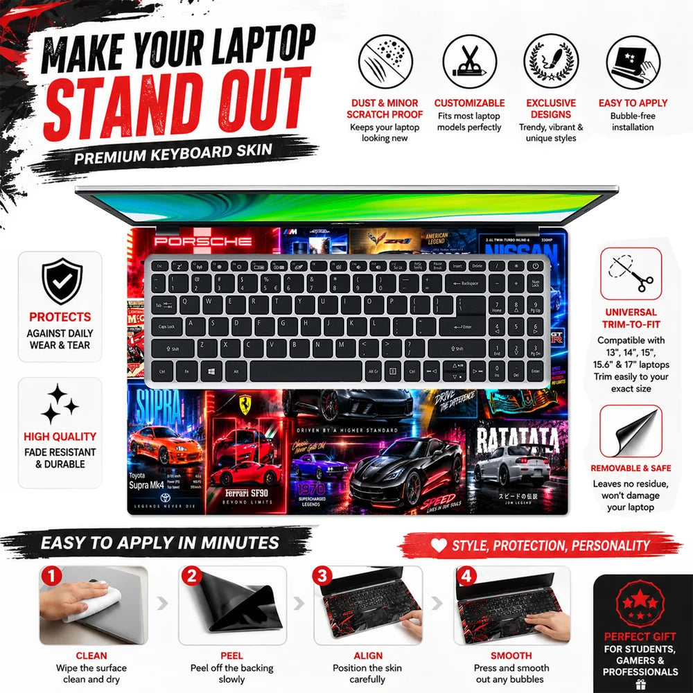 Supercar Neon Poster Collage Laptop Skin - View 5