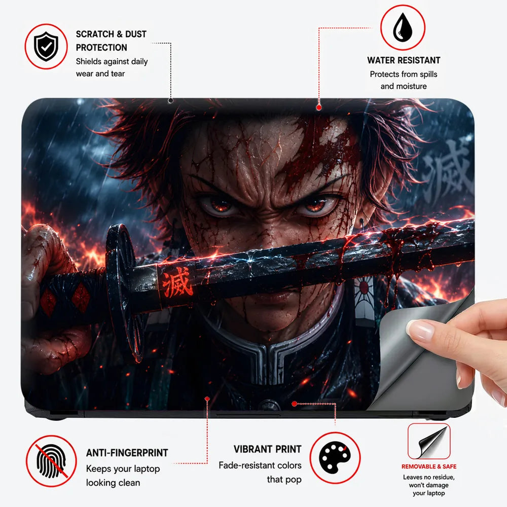 Tanjiro Bloody Sword Rain Laptop Skin - View 4