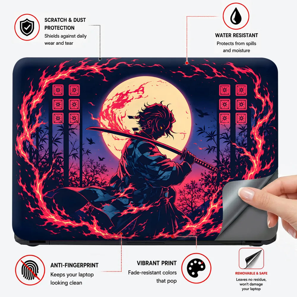 Tanjiro Fire Ring Red Moon Laptop Skin - View 4