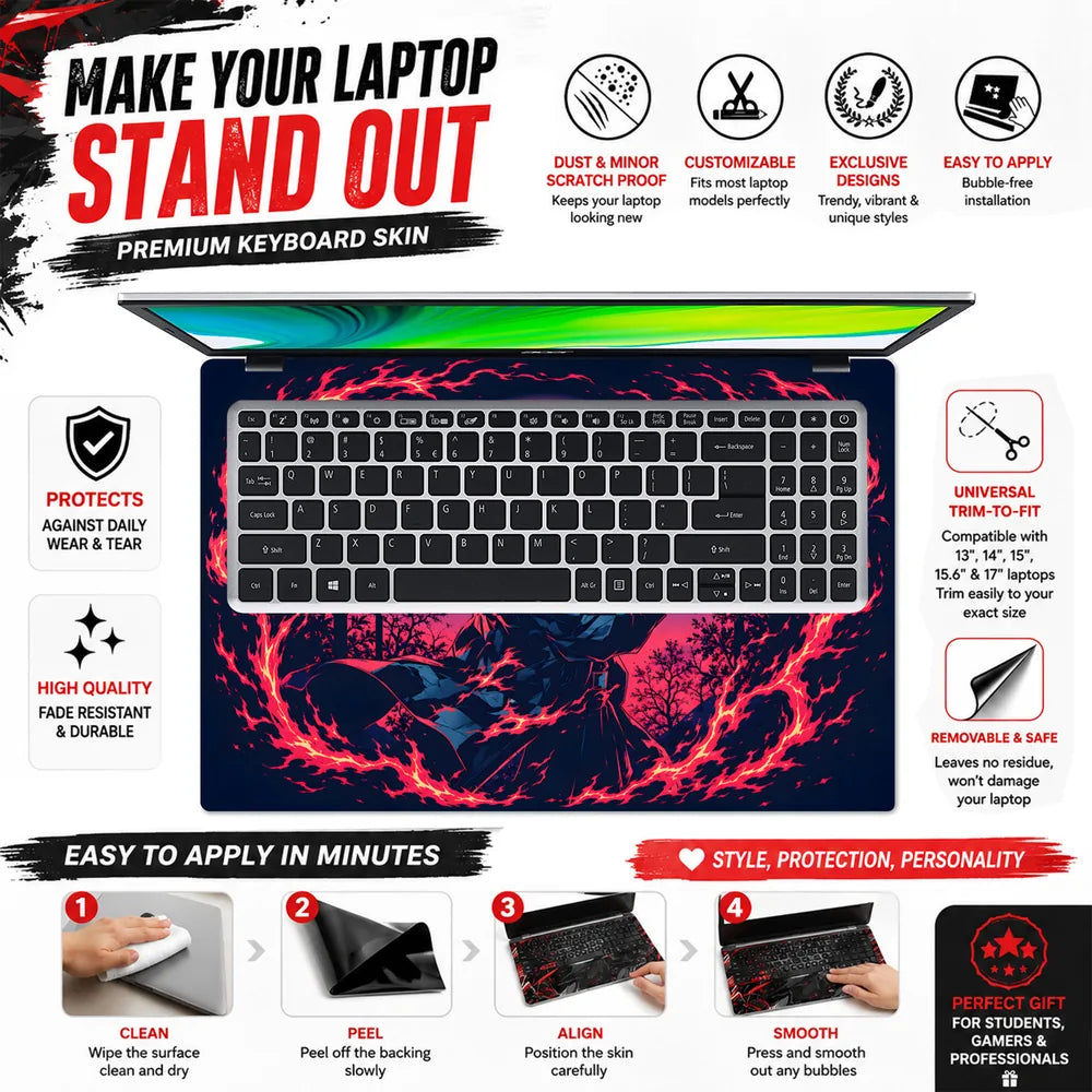 Tanjiro Fire Ring Red Moon Laptop Skin - View 5