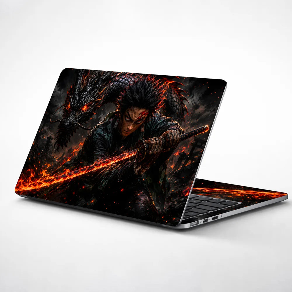 Tanjiro Fire Sword Dragon Laptop Skin - View 1