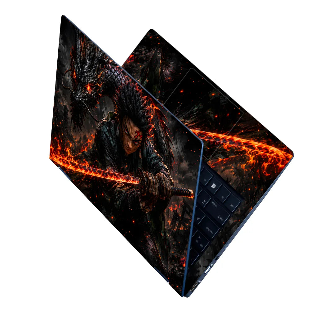 Tanjiro Fire Sword Dragon Laptop Skin - View 2