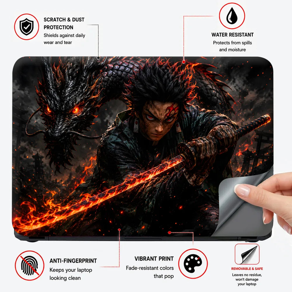 Tanjiro Fire Sword Dragon Laptop Skin - View 4