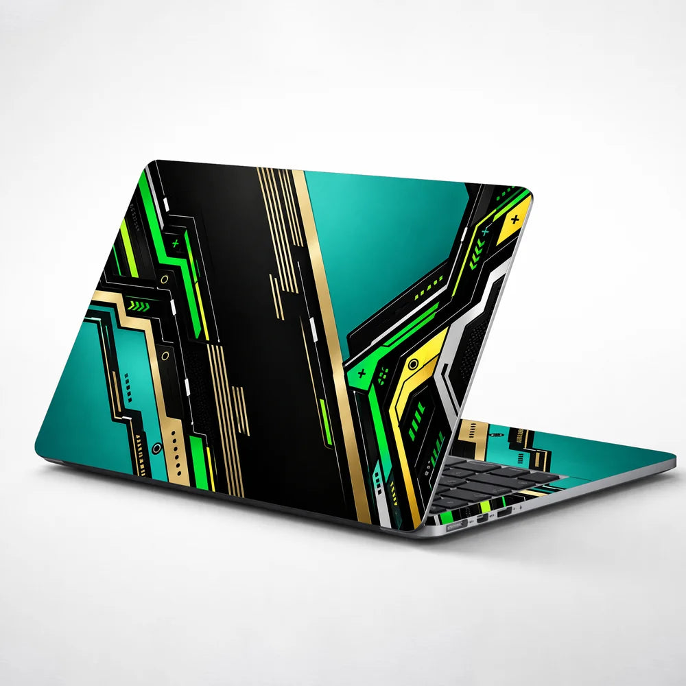 Teal Gold Circuit Diagonal Laptop Skin - View 1
