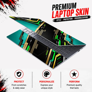 Teal Gold Circuit Diagonal Laptop Skin - View 3
