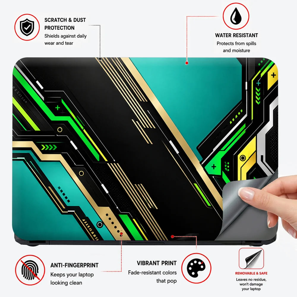 Teal Gold Circuit Diagonal Laptop Skin - View 4