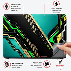 Teal Gold Circuit Diagonal Laptop Skin - View 4