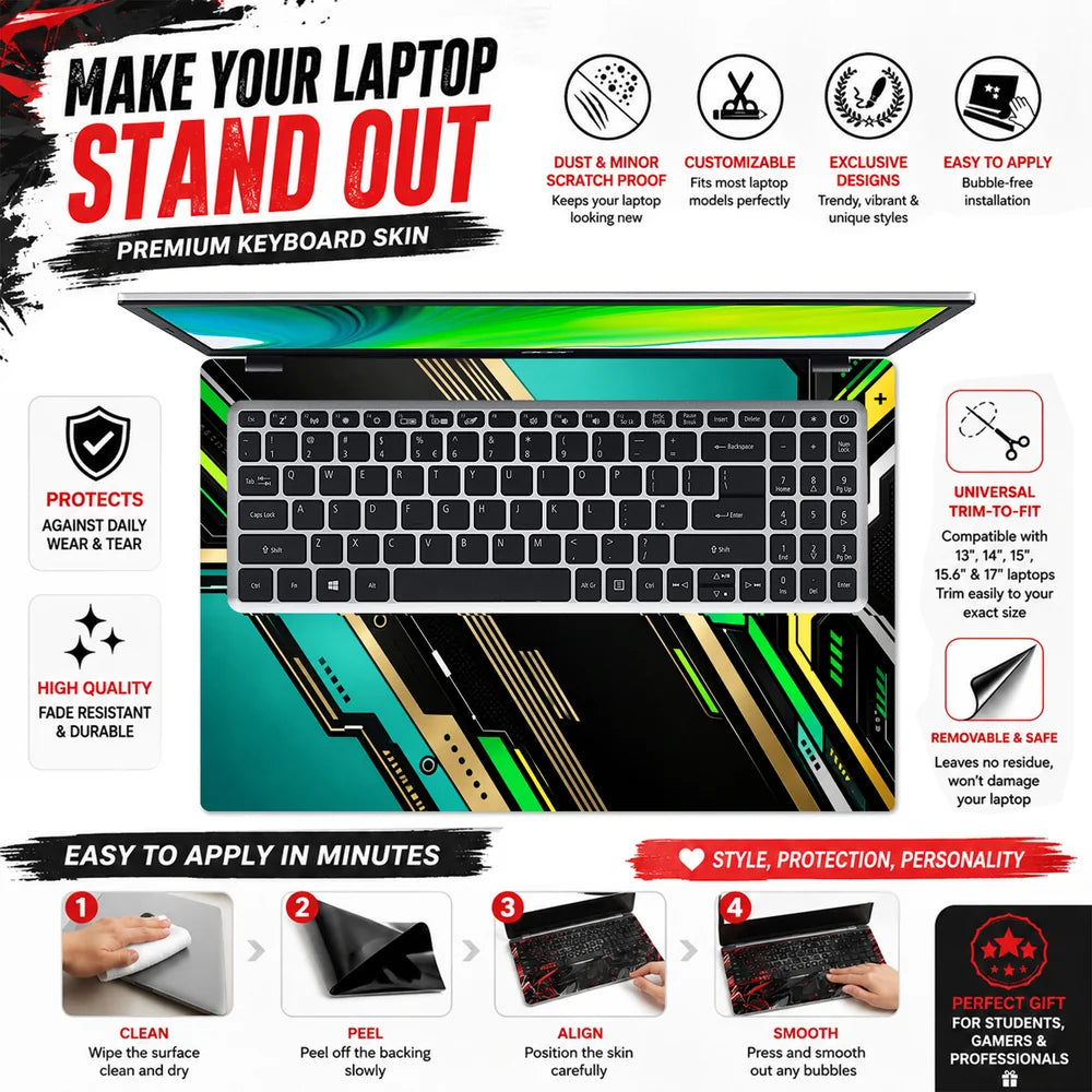 Teal Gold Circuit Diagonal Laptop Skin - View 5