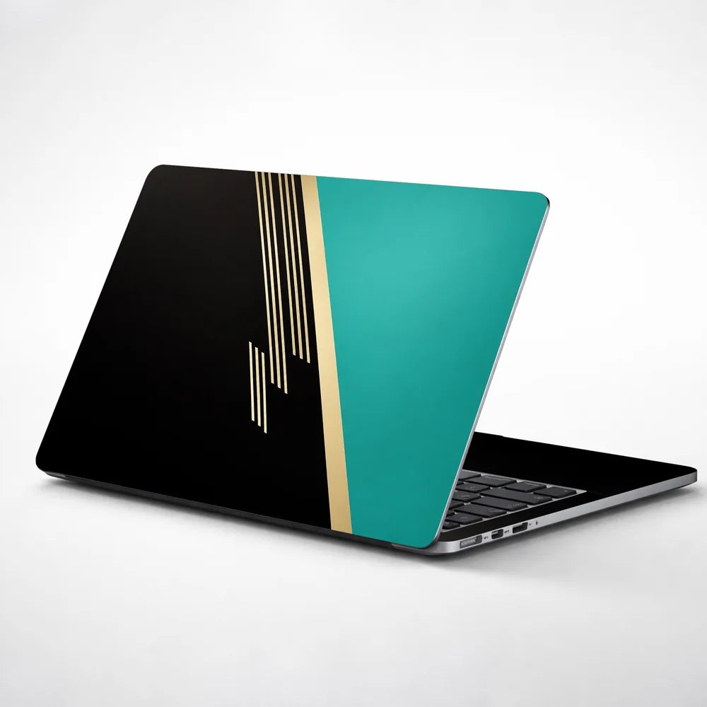 Teal Gold Minimal Split Laptop Skin - View 1