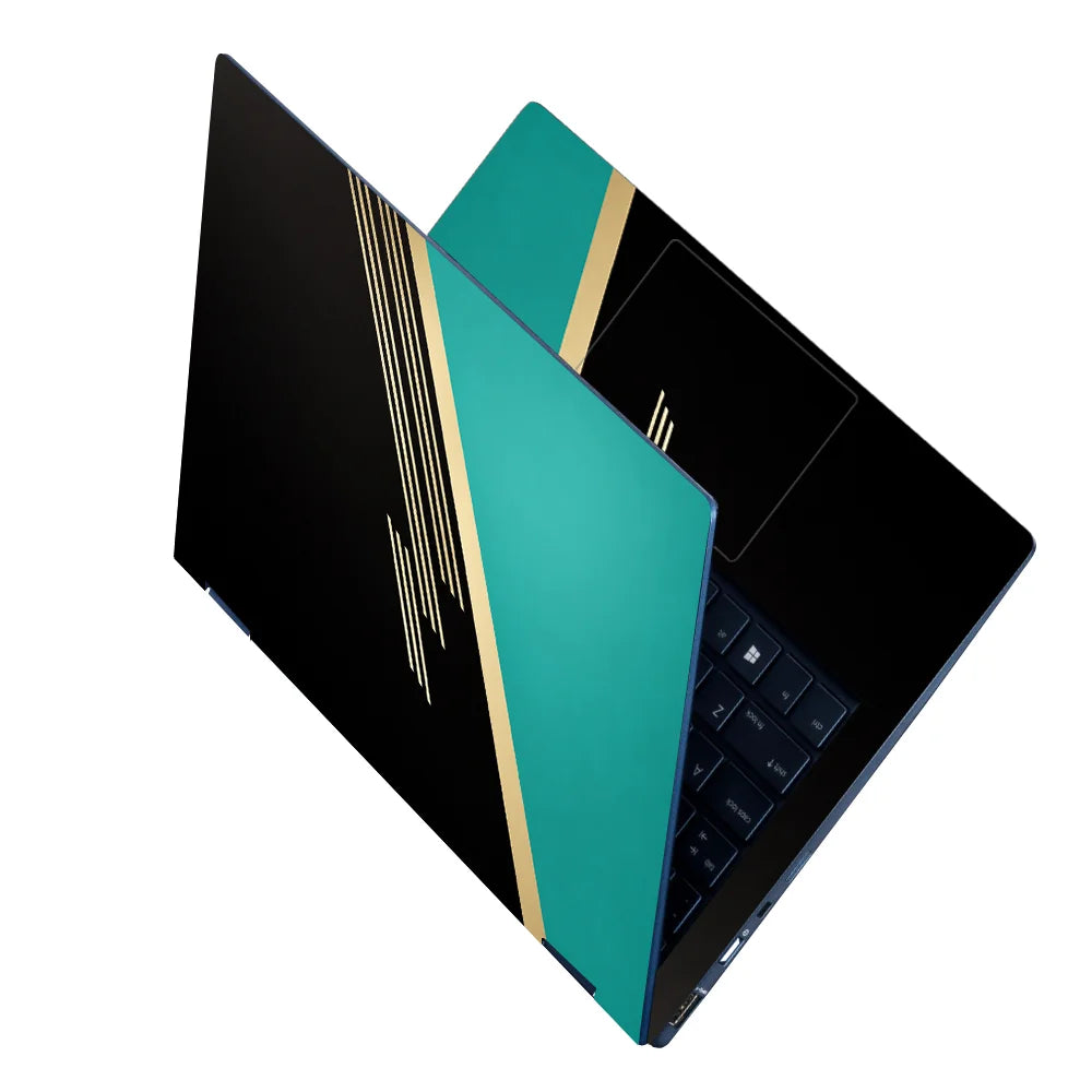 Teal Gold Minimal Split Laptop Skin - View 2